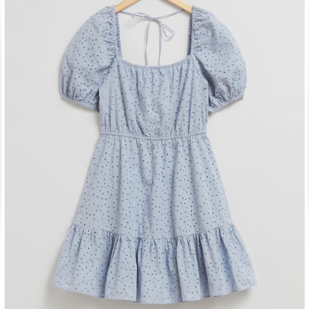 Tags on, new! & Other Stories Blue Eyelet Puff Sleeve Dress